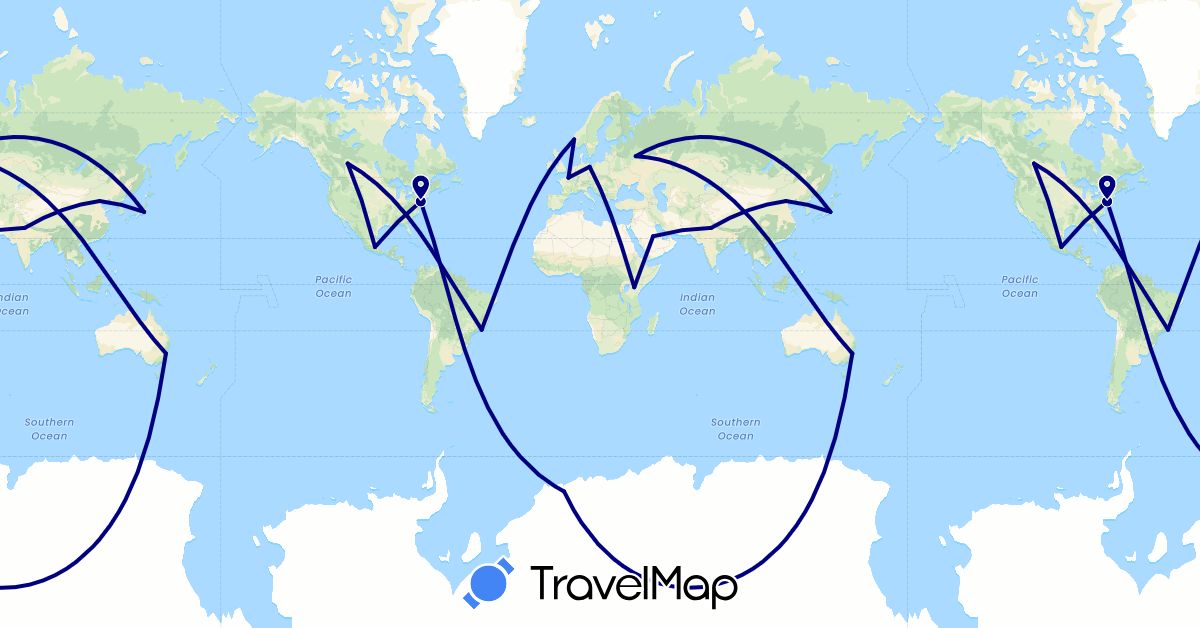 TravelMap itinerary: driving in Australia, Brazil, Canada, China, Germany, France, India, Japan, Kenya, Mexico, Norway, Russia, Saudi Arabia, United States (Africa, Asia, Europe, North America, Oceania, South America)